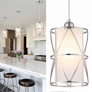 lot 4204 image: Modern Pendant Lights with Frosted Glass, Brushed Nickel Pendant Light Fixtures, Cylindrical Pendant Lighting for Kitchen Island, Kitchen Hanging Lights Over Island, Foyer, Dining Room, Entryway