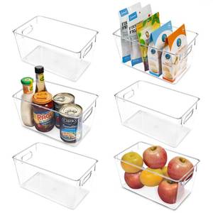 lot 4205 image: Vtopmart Clear Plastic Pantry Organizer Bins, 6 PCS Food Storage Bins with Handle for Refrigerator, Fridge, Cabinet, Kitchen, Countertops, Cupboard, Freezer Organization, BPA Free, Medium