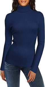 lot 4252 image: v28 Women Stretchable Turtleneck Knit Long Sleeve Slim Fit Sweater (Small, TurNavy)