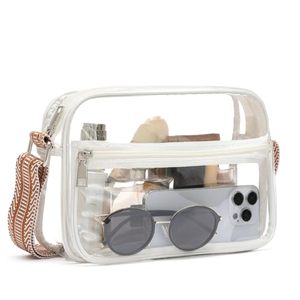 lot 4254 image: BOSTANTEN Clear Purses for Women Stadium Approved Small Crossbody Bags Trendy Clear Bags with Front Pocket for Concerts Sports White