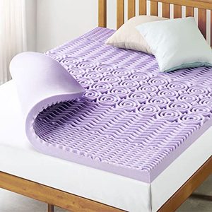 lot 4273 image: Mellow 3 Inch 5-Zone Memory Foam Mattress Topper, Soothing Lavender Infusion, Twin