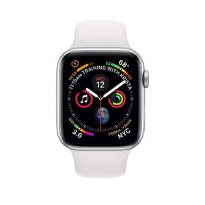 lot 4276 image: Apple Watch Series 4 (GPS  Cellular, 44MM) - Silver Aluminum Case with White Sport Band (Renewed)