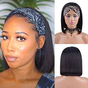 lot 4300 image: Short Headband Wig bob for Black Women Brazilian virgin Human Hair Wig for Women Headband Wig Human Hair Bob Natural Color(10 inch)