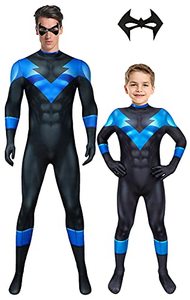 lot 4302 image: Bailu Halloween Mens Nightwing Costume Superhero Cosplay Bodysuit Jumpsuit Spandex For Adults, Blue, Height65inch-67inch, (BA-NW-08)
