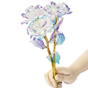lot 4325 image: Warmtree 10 Pcs 24K Colorful Gold Rose Forever Preserved Long Stem Rose Artificial Flowers Rainbow Rose Flower Best Gifts for Mothers Day Thanksgiving Valentines Day Girls Birthday Party