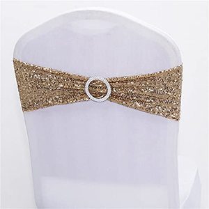 lot 4330 image: 50 PCS Stretch Sequin Chair Sashes Chair Stretchy Spandex Bands for Wedding Reception Events Banquets Chairs Decoration (Champagne)