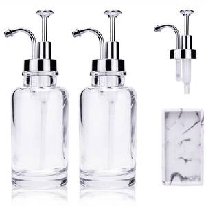 lot 3907 image: Camedo Home Soap Dispenser with Rustproof ABS Pump 2-Pack Gift Set, 11oz Thick Clear Glass Bottles Lotion Dispensers for Bathroom, Kitchen Accessories (Clear (3 Pump))
