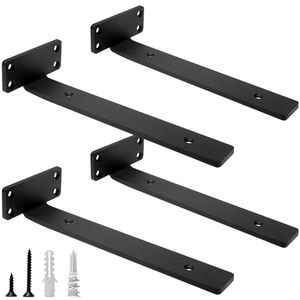 lot 3914 image: HITOMEN Heavy Duty Floating Shelf Brackets, 10-Inch (15 Thick) Hidden Shelves Hardware, Cast Iron L Brackets, Rustic Industrial Black Metal Wall Shelving Supports, 4 Pack