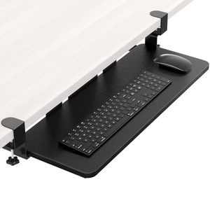 lot 3916 image: POKIPO Keyboard Tray Under Desk, 25.7 x 9.3 inch Slide-Out Platform with 45° Adjustable C Clamp for L Shaped Desk, Ergonomic Computer Keyboard & Mouse Drawer, Black (Standard)