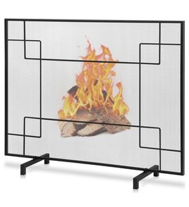 lot 3920 image: Gtongoko Fireplace Screen 38 W x 31 H Single Panel Wrought Iron Decorative Fire Spark Guard Grate for Living Room Home Decor - Black