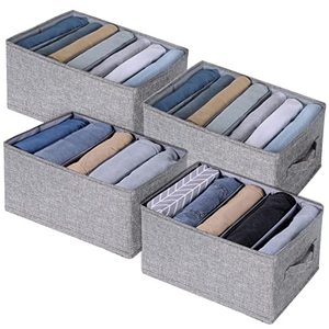 lot 3934 image: Fixwal 4pcs Wardrobe Closet Organizers and Storage with Support Board, 2pcs 7-Grid and 2pcs 5-Grid Foldable Jeans Organizer for Shelf Drawer Storage Bin Container for Shirts Pants Sweaters, Grey