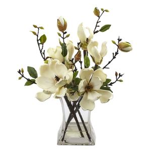 lot 3955 image: Nearly Natural Magnolia Arrangement with Vase