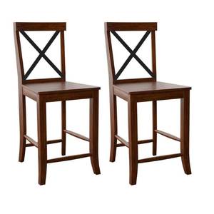 lot 5610 image: Twin Star Home 41.25 in. Caramel Birch Full Back Wood Frame Counter Height Cross Back Bar Stools (Set of 2) Retail&nbsp$133.25
