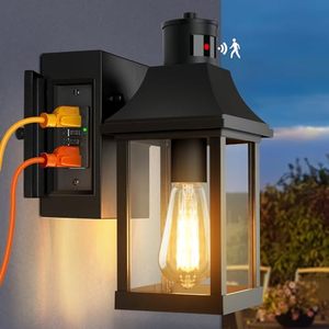 lot 1361 image: Porch Lights Outdoor with GFCI Outlet, Dusk to Dawn Motion Sensor Outdoor Lights, 3 Lighting Modes Exterior Light Fixtures, Anti-Rust Outside Lights for House Garage Front Door, Bulb NOT Included