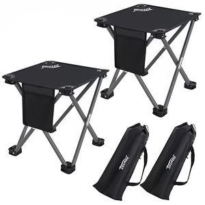 lot 1371 image: Roptat 2 Pack Camping Stool,Portable Folding Compact Lightweight Stool Seat for Camping Fishing Hiking Gardening Outdoor Walking Backpacking Travelling and Beach with Carry Bag (Black)