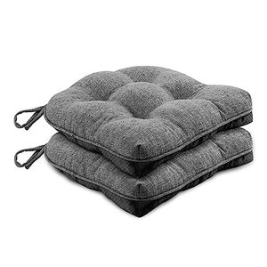 lot 1373 image: LOVTEX Kitchen Chair Cushions Set of 2, Non-Slip Chair Cushions for Dining Chairs, Shredded Memory Foam Chair Pads with Ties, Tufted Dining Chair Cushions, 15.5 x 15.5, Dark Grey