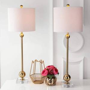 lot 1377 image: Hollis 34 Metal LED Table Lamp Brass with Crystal Base (Set of 2) by JONATHAN Y