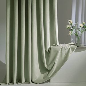 lot 1378 image: Woaboy 100% Blackout Light Sage Velvet Curtains-2 Panels 96 inch Completely Blackout Window Drapes Thermal Insulate 3 Layer Curtains with Black Liner for Bedroom Nursery Room, Grommet Top (52  96)