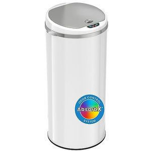 lot 1379 image: iTouchless 13 Gallon Touchless Sensor Trash Can with Odor Filter System, Round Steel Garbage Bin, Perfect for Home, Kitchen, Office, Alpine White 13 Gal