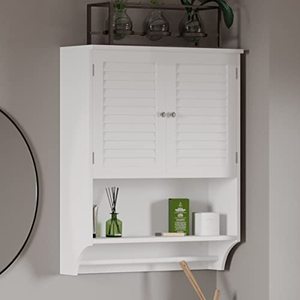 lot 1391 image: Lavish Home Organizer-Medicine Cabinet or Over-The-Toilet Storage with Stylish Shutter Doors and Towel Bar- actual color black
