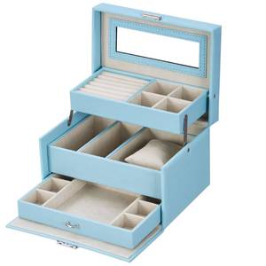 lot 1402 image: BEWISHOME Jewelry Box Organizer Jewelry Boxes for Girls Women Jewelry Organizer with Lock Mirror Jewelry Storage Case Holder Portable Travel Case Blue SSH77L