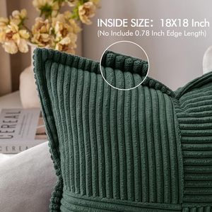 lot 1433 image: MIULEE Dark Green Corduroy Pillow Covers with Splicing Set of 2 Super Soft Boho Striped Pillow Covers Broadside Decorative Textured Throw Pillows for Couch Cushion Livingroom 18x18 inch