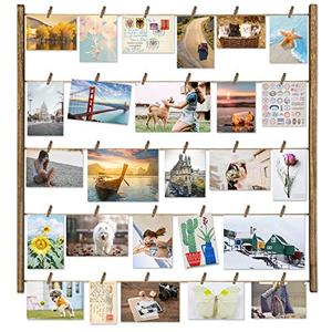 lot 1434 image: Love-KANKEI Wood Picture Photo Frame for Wall Decor 26x29 inch with 30 Clips and Adjustable Twines Collage Artworks Prints Multi Pictures Organizer and Hanging Display Frames Carbonized Black