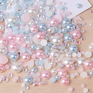 lot 1435 image: Niziky 1100PCS Flatback Pearls and Rhinestones, 30g Mix Sizes Lt.Pink Blue AB Color Pearls Flatback Rhinestones for Crafts, Resin Rhinestones Half Round Pearls for Nail Face Art Crafts