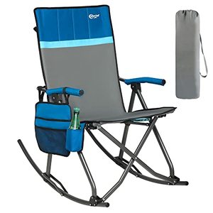 lot 2756 image: PORTAL Oversized Folding Rocking Camping Chair Portable Outdoor Rocker with High Back Hard Armrests Carry Bag, Supports 300 lbs, Padded Back, Blue