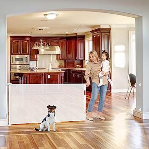 lot 2764 image: 75 Inch Extra Wide Baby Gate for Wide Openings Indoor Outdoor Retractable Baby Gates Extra Wide Retractable Dog Gate Long Baby Gate Dog Gates for The House Extra Wide Child Gates for Doorways, White