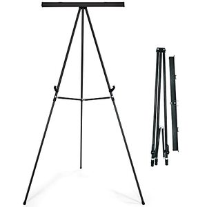 lot 2791 image: Falling in Art Aluminum Flip Chart Display Easel Stand with Adjustable Floor for Boardroom, Whiteboard, Paper Pads, Signage, 63 12 High, Black
