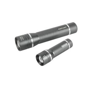 lot 5592 image: Defiant 1100 Lumens and 650 Lumens Alkaline Battery LED Slide-to-Focusing Powered Aluminum Flashlight (2-Pack), Black