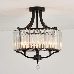 lot 5594 image: Piepooye Modern Crystal Chandelier 4 Lights Black Semi Flush Mount Ceiling Light Fixture E12 Metal Farmhouse Chandelier for Dining Room Bedroom Hallway Entryway Kitchen