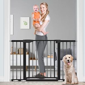 lot 5598 image: Baby Gate for Doorways and Stairs, RONBEI 51.5 Auto Close Safety Baby Gate for Kids and Pets, Extra Wide Child Gate Dog Gates for The House, Heavy Duty Metal Walk Through Door (Black)
