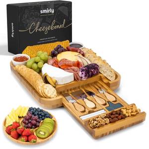 lot 5602 image: SMIRLY Charcuterie Boards Gift Set Large Charcuterie Board Set, Bamboo Cheese Board Set - Unique Christmas Gifts for Women - House Warming Gifts New Home, Wedding Gifts for Couple, Bridal Shower Gift
