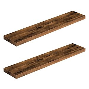 lot 5606 image: HOOBRO Floating Shelves, Wall Shelf Set of 2, 39.4 Inch Hanging Shelves with Invisible Brackets, for Bathroom, Bedroom, Toilet, Kitchen, Office, Living Room Decor, Rustic Brown BF100BJP201G2