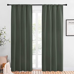 lot 5638 image: NICETOWN Bedroom Curtains Blackout Draperies - All Season Thermal Insulated Solid Rod Pocket Top Blackout CurtainsDrapes for Kids Room (Dark Mallard, 1 Pair, 42 x 84 Inch)