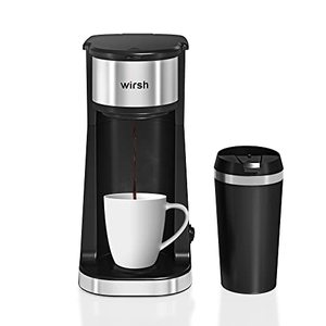 lot 3883 image: wirsh Single Serve Coffee Maker-Small Travel Coffee Maker with 14 oz.Travel Mug,Single Cup Coffee maker with Reusable Coffee Filter,Non-Pod Coffee Maker,Black