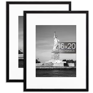 lot 3885 image: ENJOYBASICS 16x20 Picture Frame, Display Poster 11x14 with Mat or 16 x 20 Without Mat, Wall Gallery Photo Frames, Black, 2 Pack