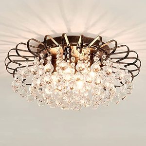 lot 3887 image: CVKASH 4-Light Crystal Floral Chandelier Modern Bronze Flush Mount Raindrop Crystal Ceiling Lighting Fixture Farmhouse Chandelier for Bathroom Living Room Bedroom Dining Room Entryway Retail&nbsp$139.99