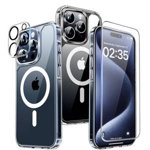 lot 3888 image: TAURI 5 in 1 Magnetic Case for iPhone 15 Pro Max Military Grade Drop Protection with 2X Screen Protector  2X Camera Lens Protector, Transparent Slim Fit for iPhone 15 ProMax Case Mag-Safe - Clear