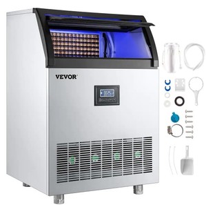 lot 3927 image: Vevor 200 lb.  24 H Commercial Stainless Steel Construction Freestanding Ice Maker Machine with 55 lb. Storage Bin in Silver Retail&nbsp$773.73&nbsp