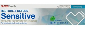 lot 5616 image: 12 Pack Of CVS Health Sensitive Anti Cavity Toothpaste With Fluoride