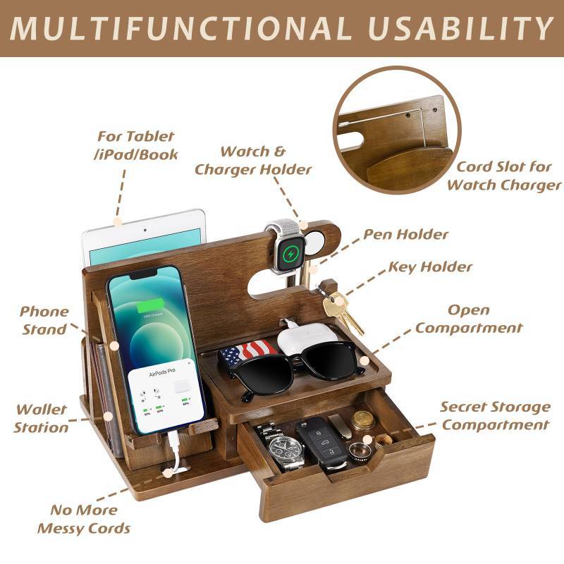  Funistree Men Husband Dad Birthday Gifts from Daughter Son Wife  Christmas, Wood Phone Docking Station with Drawer Nightstand Organizer, Him Boyfriend  Gifts Ideas Anniversary, Xmas Stocking Stuffer : Cell Phones 