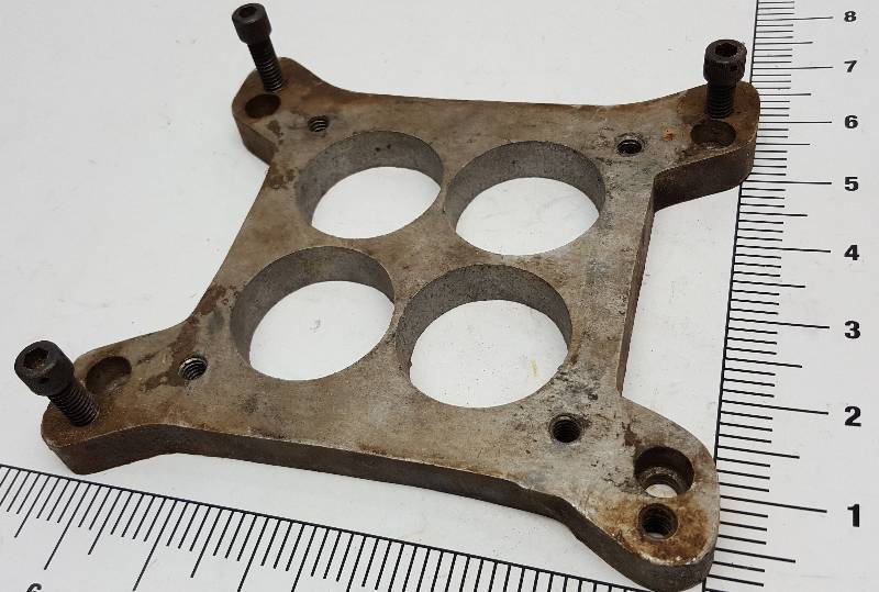 lot 6437 image: Holley or Edelbrock 12 thick aluminum carburetor spacer  adapter.  All threads look good