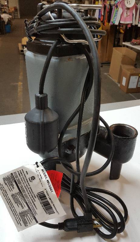lot 6418 image: Brand new Wayne big sewage pump with float switch and 2 pipe thread outlet.  Be prepared for the next flood here.