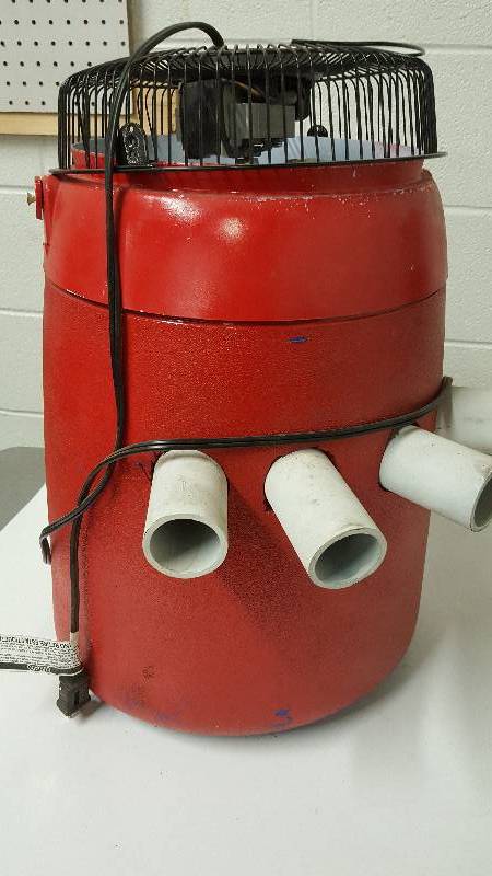 lot 6384 image: Wild deal here.  Converted water cooler with fan on the top to blow cold air off the ice thru the 4 pipes stuck in the side.