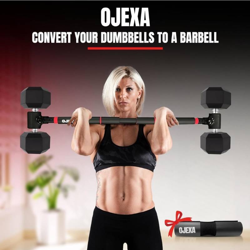 OJEXA Dumbbell Converter to Barbell Set Adjustable weights Up to 200 lb Capacity Weight Barbell Steel Clamp Barbell Dumbbells Converter for Home Gym Weight Lifting for full