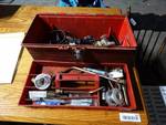 Tool box w/soldering guns, wire, torch heads, misc.