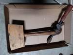 Wood pallet & hand drill.